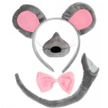 Accesorios de Ratón Gris: Diadema, Nariz, Pajarita y Cola