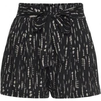 S.Oliver Webshorts mit Bindegürtel – schwarze & beige Muster, Größe 38