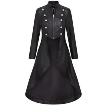 Atlanta Black Infinity Leather Gothic Full-Length Coat – Size 22