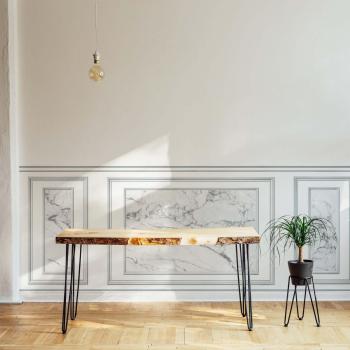 Imitation Boiseries - Papier Peint Marbre Blanc 75 cm x 200 cm