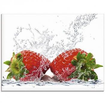 ARTLAND Bild „Spritzende Erdbeeren“ – 80 × 60 cm, Rottöne