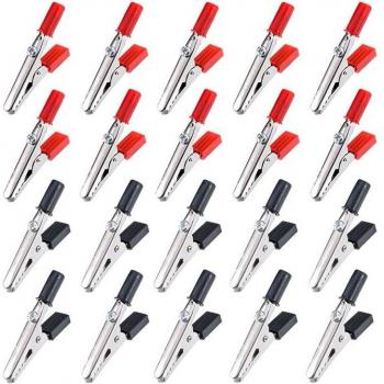 Metalen Alligatorclips met Plastic Handvat - 20 Stuks (45 mm, Zwart/Rood)