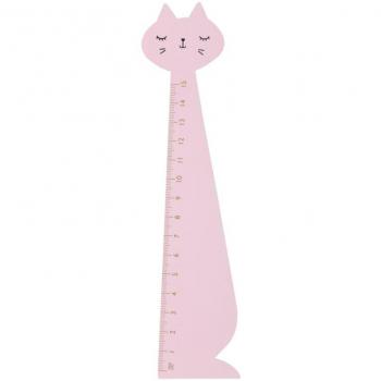 Růžové dřevěné pravítko 15cm kočka