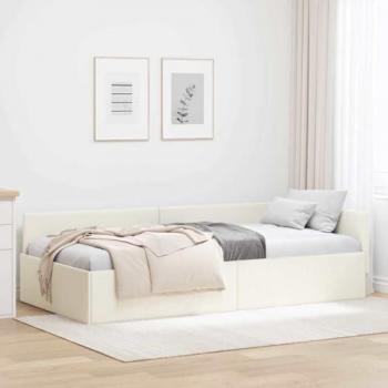 Cornice di letto ad angolo in pelle vellutata e legno ingegnerizzato – Crema 80x200 cm