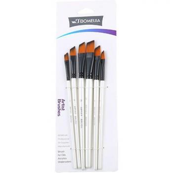 6-Piece Paint Brush Set - Flat/Round/Slant/Hook for Watercolor and Oil Painting