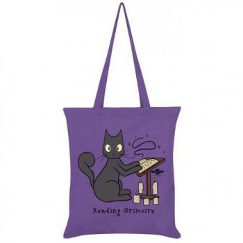 Violette Grimoire-Tasche mit Katzenmotiv