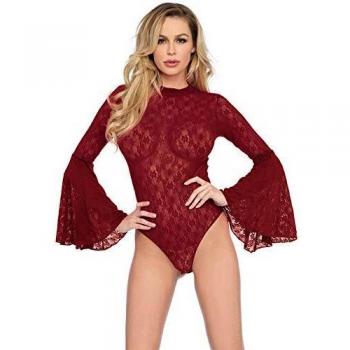 Body de Leg Avenue 89208 – Dentelle à manches évasées rouge, taille unique