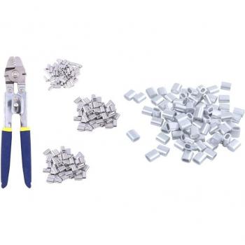 80 Pcs 2mm Aluminum Double Hole Wire Rope Clamp Clips with Fishing Pliers Crimping Tool