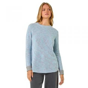 Sweat en Maille Bleu avec Poignets Contrastés