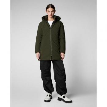 Piumino lungo verde Save the Duck con cappuccio
