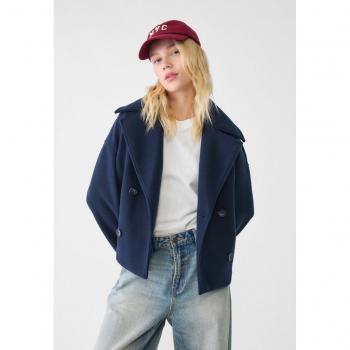 Stradivarius Navy Blue Short Double-Breasted Coat Size S