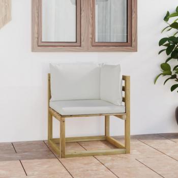 VidaXL-Sofá de esquina de jardín con cojines madera impregnada verde