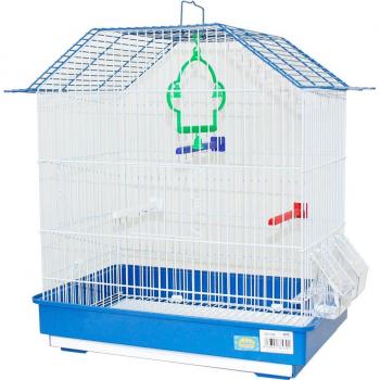 Jaula para agapornis con comederos, palos y columpios Azul