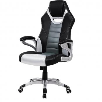 Sedia Studio Sportiva PU Nero-Argento Grigio Songmics OBG29S