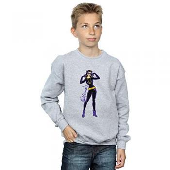 DC Comics Catwoman Cheerful Pose Boys' Grey Pullover