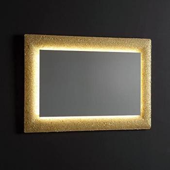Specchio Retroilluminato a Graniglia Dorata, 90x62, Reversibile