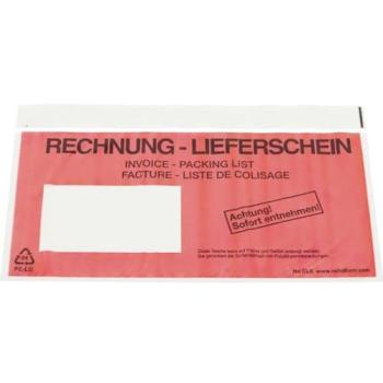 Ratioform Dokumententaschen Premium Light – Fenster, Aufdruck Lieferschein/Rechnung, 250 Stück (ab 10 Stück), DIN lang, Anklebeverschluss