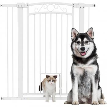 Cancelletto Pawhut per Cani 76-104x106cm con Estensioni e Portale Gatti – Bianco