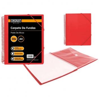 Portafolio Rojo 30 Fondos con Broche y Espiral de Plástico