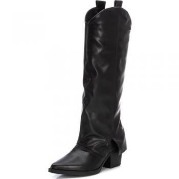 XTI Black Fold‑Over Shearling Boots for Women – US 5.5