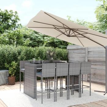 Set de bar extérieur 9 pcs – coussins gris, rotin synthétique