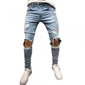 Jeans Pizoff Aderenti Uomo Blu XXL con Strappi