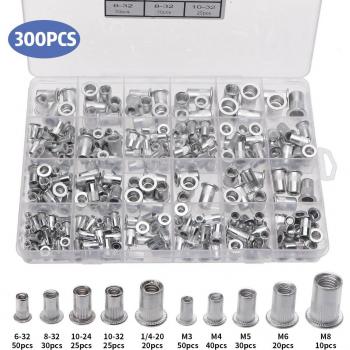 300-Piece Zinc Plated Nutsert Set with M3, M4, M5, M6, M8, and M10 Rivet Nuts