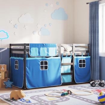 Litera con Cortinas de Madera Maciza Pino Azul 80x200 cm