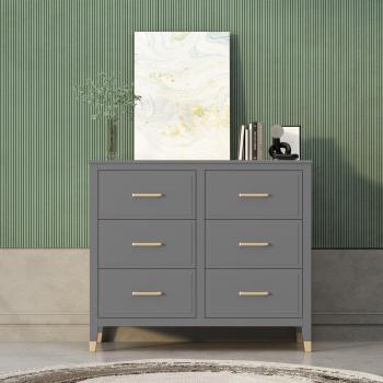 Grey 6 Drawer Chest - 90cm H X 105cm W X 40cm D