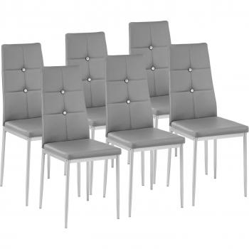 Sillas de comedor Julien - Tectake, 6 unidades, poli piel gris