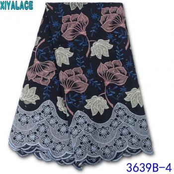 Dentelle Voile Suisse Nigérian en Coton Doux avec Broderie et Pierres pour Robe KS3639B