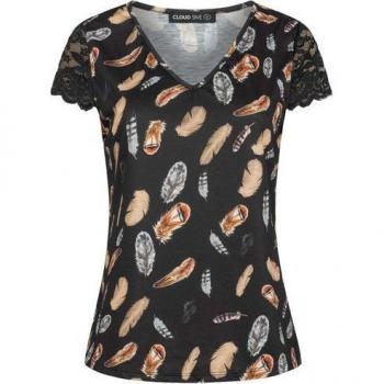 CLOUD 5IVE V-Neck T-Shirt für Damen mit Spitzenakzent