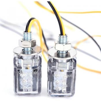 Black 12V Mini Amber Motorcycle Turn Signal Lights with 6 LEDs - 2 Pack