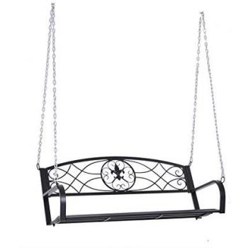 Banco Colgante de Jardín para 2 Personas, Mecedora Flotante con Cadenas Metálicas, Color Negro, Dimensiones 132 x 63 x 58 cm