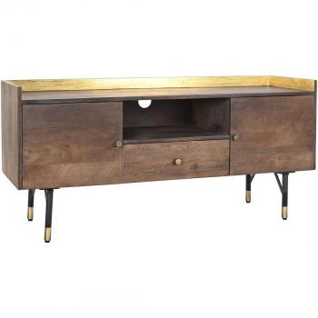 Mueble TV DKD Home Decor Marrón oscuro Metal Madera de mango (130 x 45 x 60 cm)
