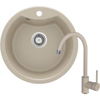Lavello granito Deante Solis Ø48 cm color avena con rubinetteria Sabbia