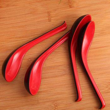 Japanese Plastic Soup Spoon Set - 2pcs Red and Black Flatware