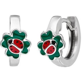 Kinder Creolen Marienkäfer Kleeblatt 925 Sterling Silber Ohrringe Kinderohrringe