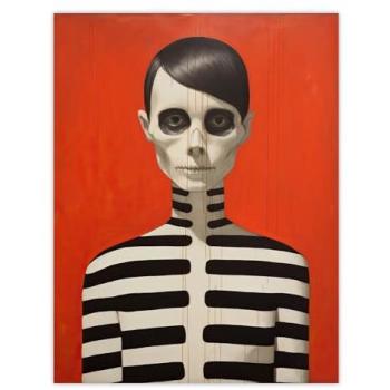 Black on Orange Coral Skeleton – Bold Halloween Wall Art