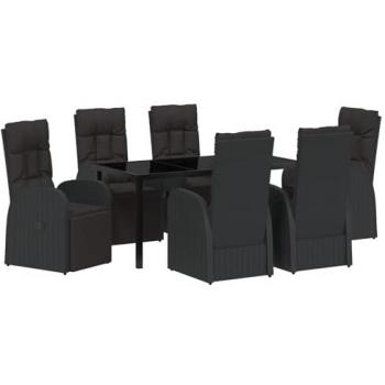 Completamento di Tavola da Esterno con Cuscini Rattan Nero – 7 Unità