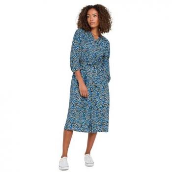 Robe 3/4 Ditsy à Boutons M & Co Bleu