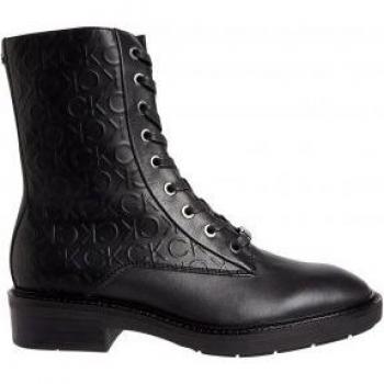 Calvin Klein Black Leather Lace-up Boots for Women, Combat Style