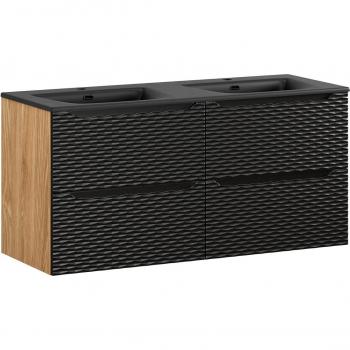 Meuble double vasque encastré 4 tiroirs Elora noir et bois