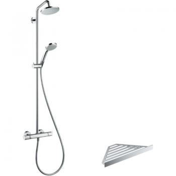 Colonne de douche Hansgrohe Crometta 4 jets, chromée, avec tablette d'angle