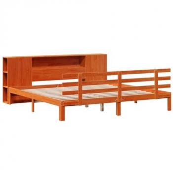 Wax Brown Bookcase Bed - 180x200 cm Super King Solid Wood