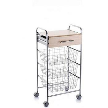 DON HIERRO Carrito Verdulero Alesia Haya | Desmontable | 3 Cestas Extraíbles | 1 Cajón | 86x44x30 Cm