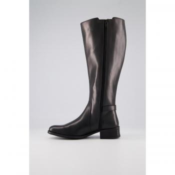 Stivali in pelle neri con gambale alto e inserti elastici, donna, taglia 44, larghezza H, Ulla Popken