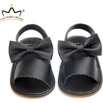 Sandalias de cuero para bebé con lazo antideslizantes - Zapatos de verano para niñas