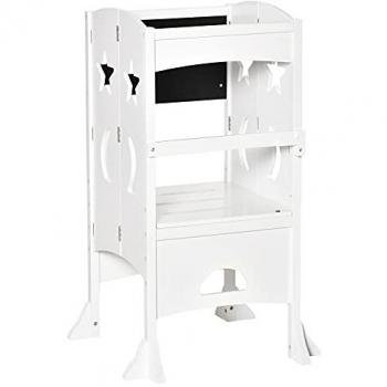 Kids Step Stool Toddler Kitchen Stool with Blackboard Lockable Handrail