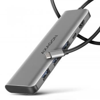 Axagon HMC-5H Hub USB-C 3.2 Gen 1 con 3x USB‑A, HDMI 4K e Power Delivery 100W – Versione Argento
